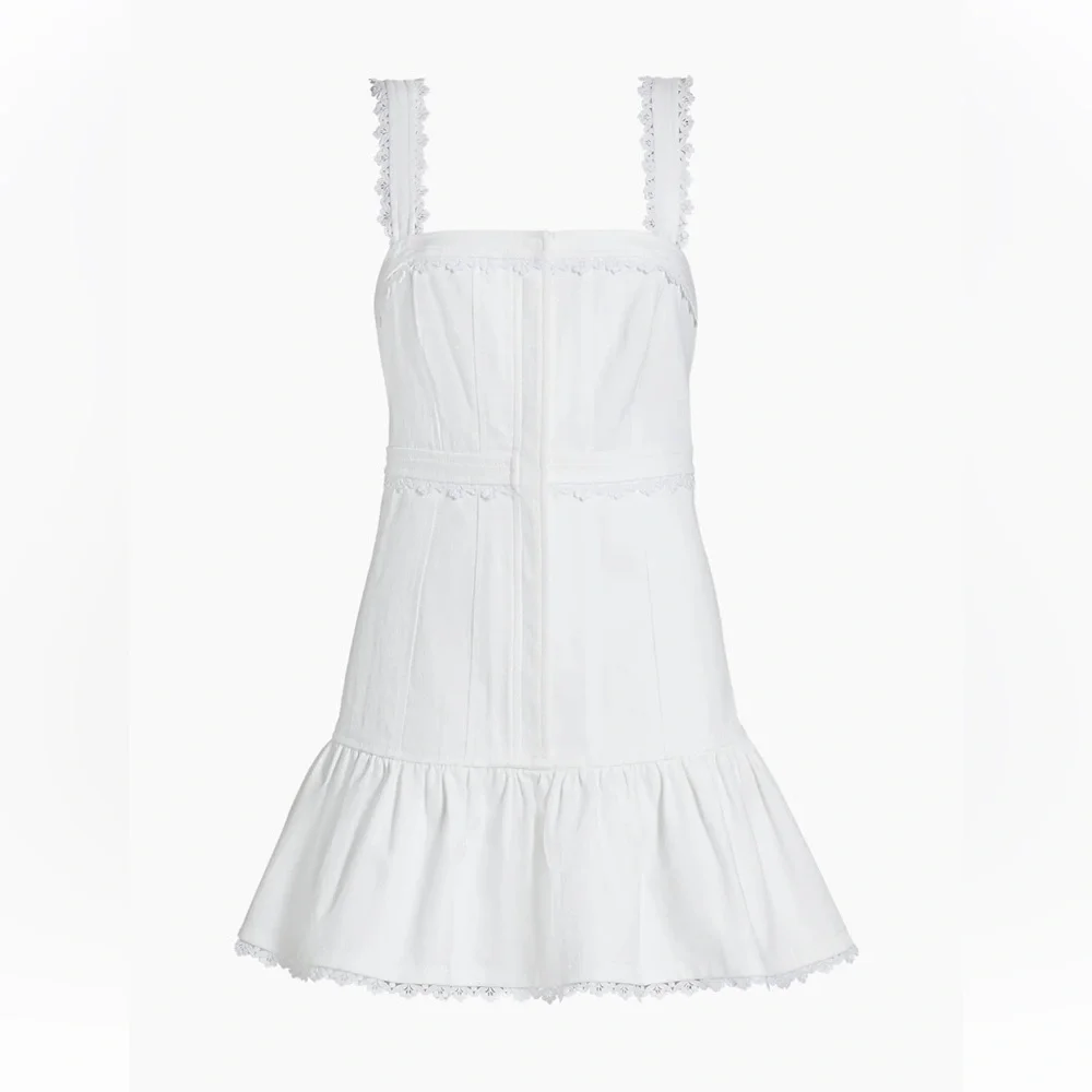 NEW 🦢Cinq à Sept
Vineyard Lace Minidress White Lace Trim Dress - Picture 8 of 9